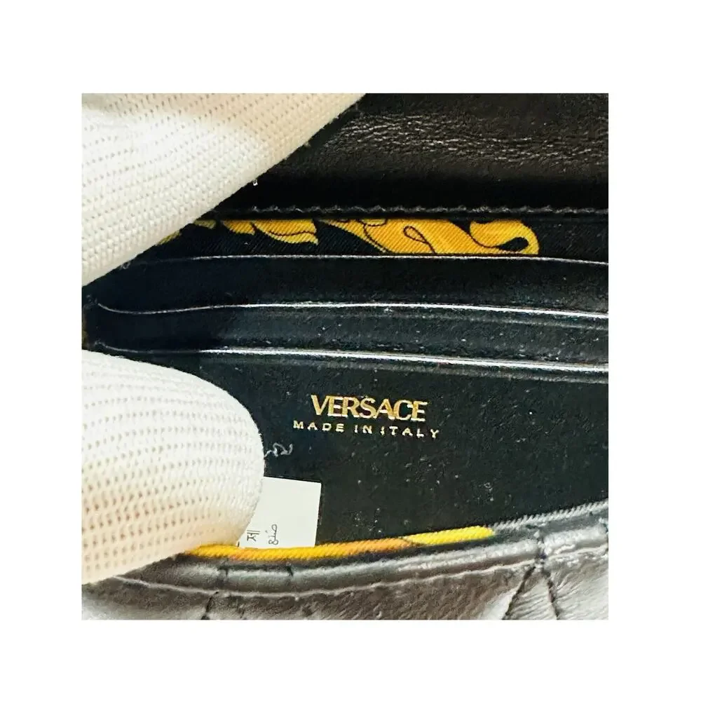 Versace Black Quilted Shoulder Bag with Gold Chain V